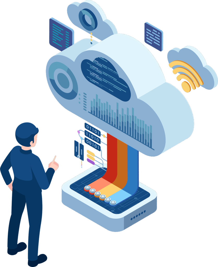 Man looking at software